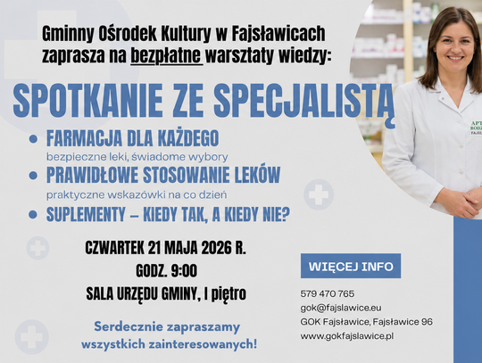 Bezpłatne warsztaty wiedzy "Spotkanie ze specjalistą" 21.05.2026 r. Bezpłatne warsztaty wiedzy "Spotkanie ze specjalistą" 21.05.2026 r.