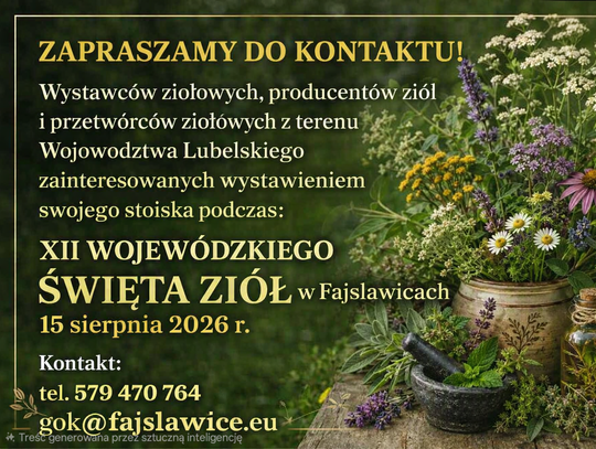 🌿 Wystawcy ziołowi — zapraszamy do współpracy! 🌿 XII Wojewódzkie Święto Ziół w Fajsławicach – 15 sierpnia 2026 r.