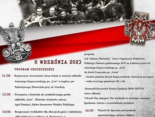 Zapraszamy do udziału w uroczystościach 77. rocznicy wydarzeń 8 września 1946r.