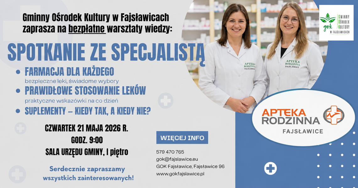 Bezpłatne warsztaty wiedzy "Spotkanie ze specjalistą" 21.05.2026 r.