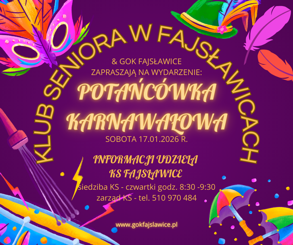 Karnawałowa potańcówka w Fajsławicach – zapraszamy! 🎭💃🕺 Karnawałowa potańcówka w Fajsławicach – zapraszamy! 🎭💃🕺