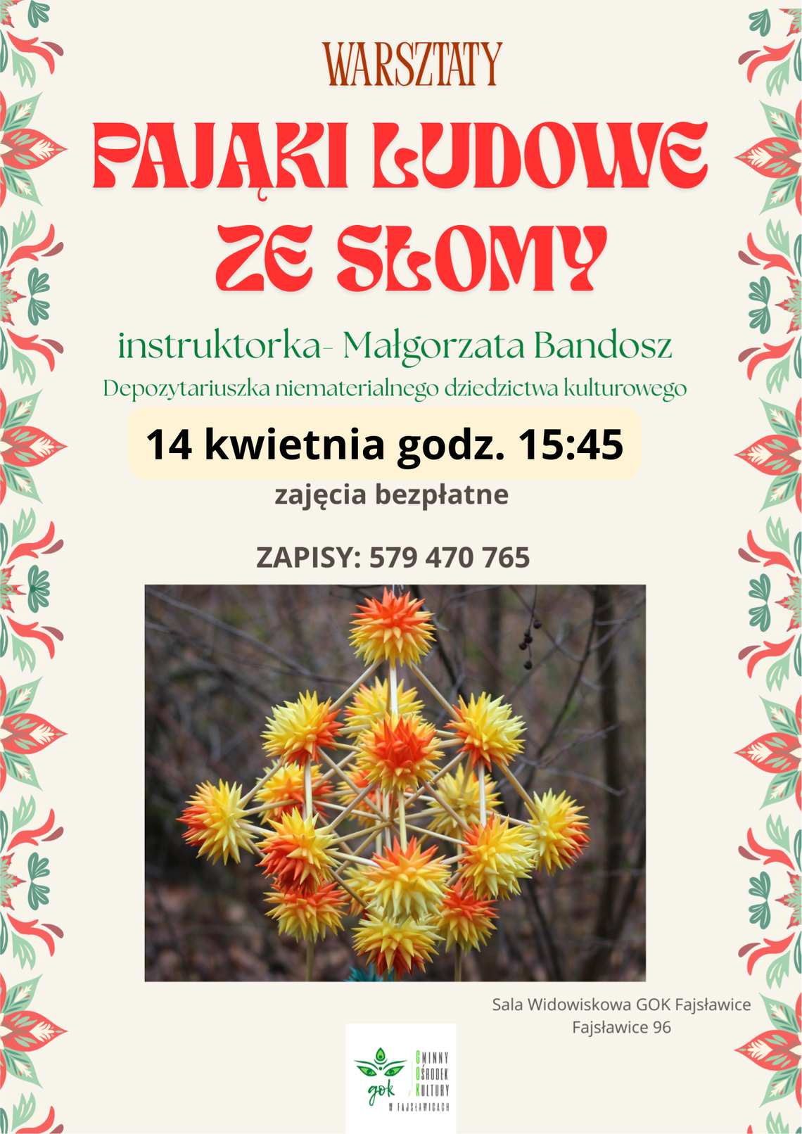 🌾✨ Warsztaty Pająki Ludowe ze Słomy - NOWY TERMIN ✨🌾