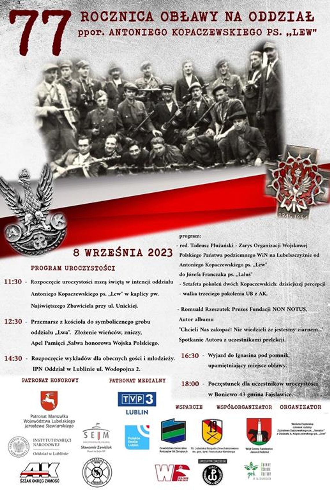 Zapraszamy do udziału w uroczystościach 77. rocznicy wydarzeń 8 września 1946r.